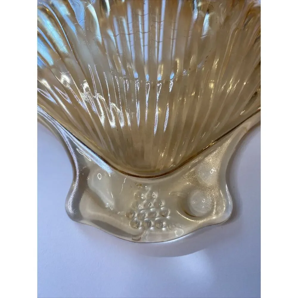 CARNIVAL Glass Clam Shell Seashell Shaped Dish Trinket Dish Peach Soap VINTAGE
